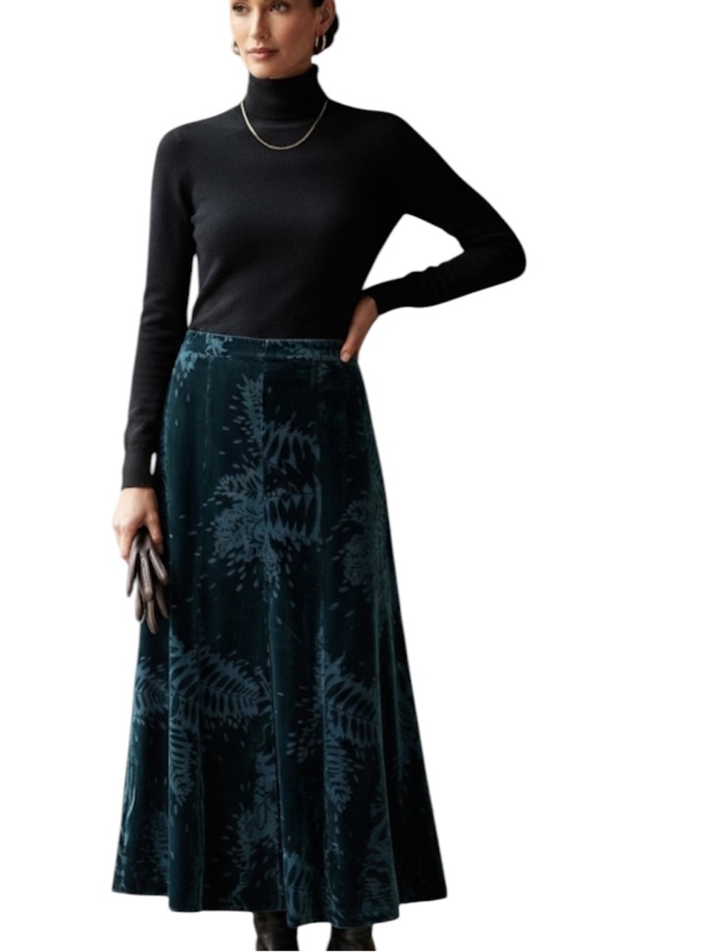 Jones New York Forest Green Velvet A-Line Skirt size 10 in excellent condition